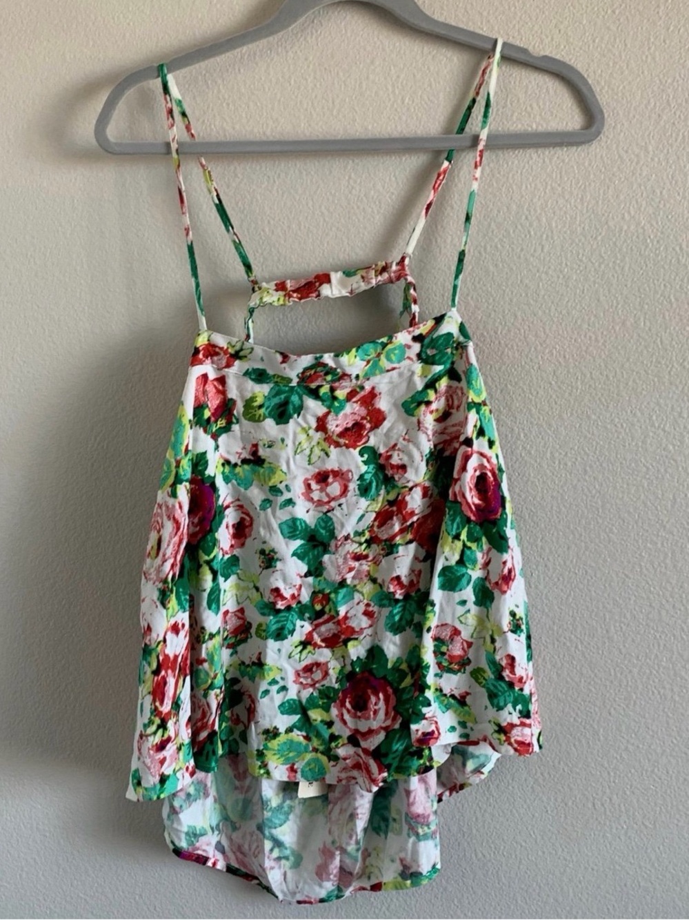 Forever 21 White Floral Tank with Red & Green Roses